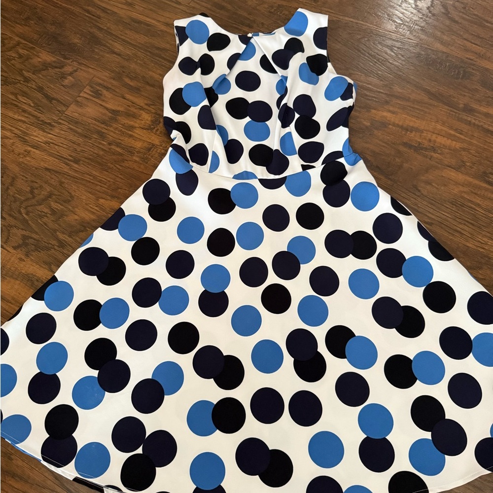 Dress Barn Signature Blue and Black Polka Dot Womens Dress